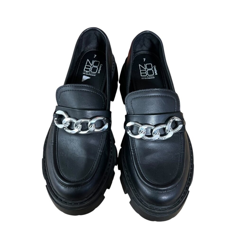 Womens No Boundaries Black Chunky Loafers With Silver Chain Detail Size 7 - Picture 8 of 8